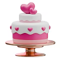 Two Tiered Pink And White Cake With Heart Decorations On Golden Stand