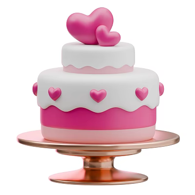 Two Tiered Pink And White Cake With Heart Decorations On Golden Stand 3d model