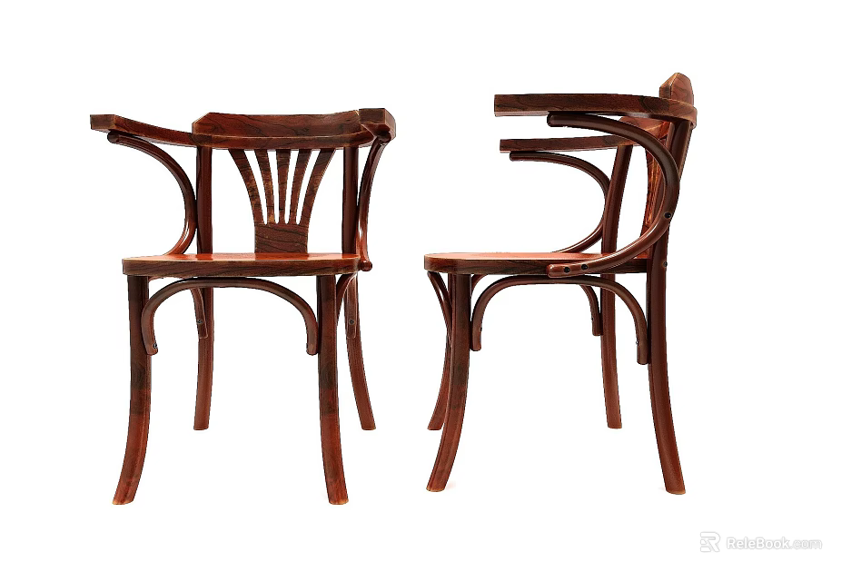 Vintage Wooden Chairs With Curved Armrests And Classic Design Features 3d model 