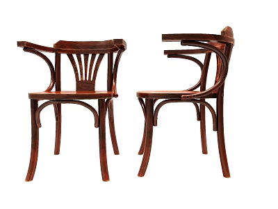 Vintage Wooden Chairs With Curved Armrests And Classic Design Features 3d model