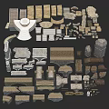 3D Architectural Scene Components With Stone Steps Columns Arches And Building Stones