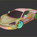 White And Gold Sports Car With Shiny Golden Wheels And Reflective Surface