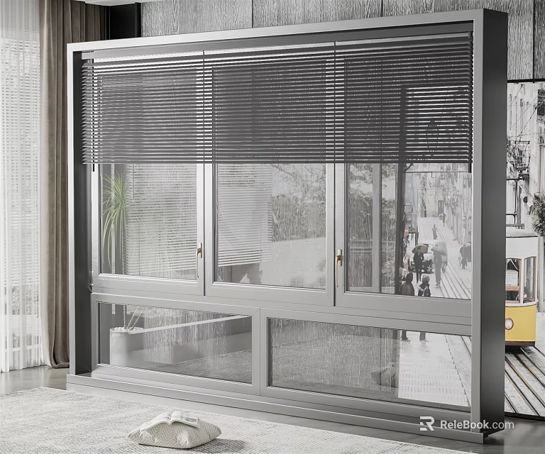 Modern Window Blinds Installation For Large Glass Window Home Interior Design 3d model 