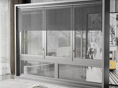 Modern Window Blinds Installation For Large Glass Window Home Interior Design 3d model