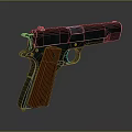 Classic M1911 A1 Pistol With Black Finish Red Textured Grip And Retro Design