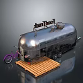 Purple Bicycle Next To Silver SunThorn Food Truck On Wooden Platform