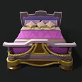 Elegant Single Bed with Purple Mattress Gold Accents and Decorative Pillows