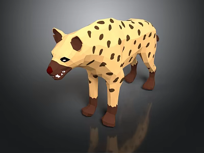 Spotted Hyena 3D Model in Low Poly Style with Yellow Fur and Brown Spots 3d model