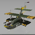 Vintage Green Yellow Space Aerospace Model Aircraft With Shark Mouth Twin Wings And Floats