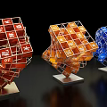 3D Colorful Art Installation With Red Orange Blue Rubik's Cube Chinese Characters And Metal Bases