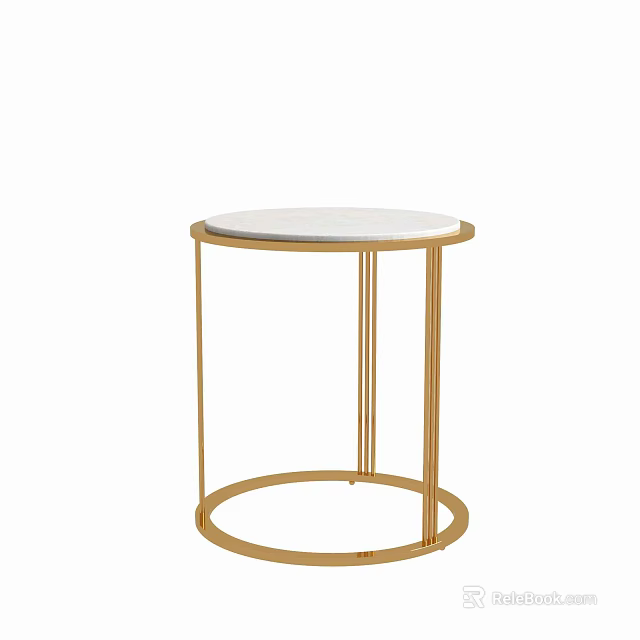 Modern Round Side Table With Gold Metal Frame And White Marble Top 3d model