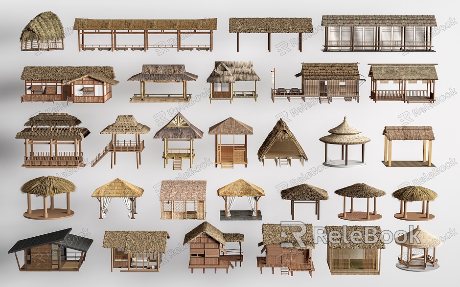 Modern Thatched Pavilion Country Thatched House Country Pavilion model