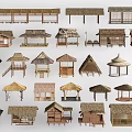 Architectural Collection of Rustic Thatched Roof Building Models With Diverse Designs