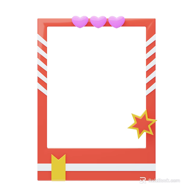 Decorative Red Frame With Purple Decorations White Diagonal Stripes Yellow Star And Crown 3d model 