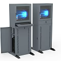 Public Facility Information Kiosks With Gray Cabinets Open Door And Display Screens