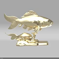 Golden Fish and Turtle Sculpture with Intricate Design on Decorative Base