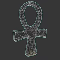 Golden Ankh Sculpture With Blue Yellow Striped Loop And 3D Carved Details