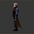 Fantasy 3D Character Model With White Hair Red Eyes Black Coat And Red Gloves