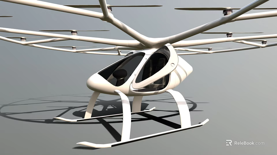 Modern Futuristic Helicopter Featuring Multiple Rotors Sleek White Frame And Transparent Cockpit 3d model 