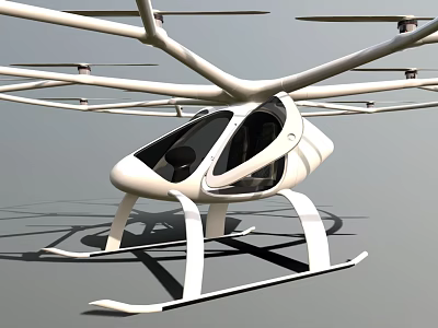 Modern Futuristic Helicopter Featuring Multiple Rotors Sleek White Frame And Transparent Cockpit 3d model