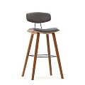 Modern Grey Upholstered Bar Stool with Wooden Legs and Metal Crossbar