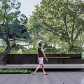 Modern Residential Landscape Entrance Featuring Stone Steps Sculpture And Lush Green Plants