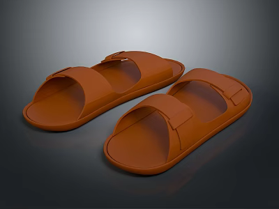 Brown Slippers with Simple Double Straps Lightweight Flat Sole Design for Daily Casual Wear 3d model