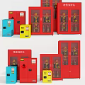 Fire Equipment For Mini Fire Station With Colorful Cabinets And Fire Extinguishers 3d model