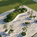 Outdoor Tree Planters Landscape Design With Curved Shapes Paved Ground And Greenery