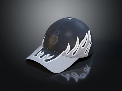Black Baseball Cap With White Flame Patterns And Gray Brim Stylish Design 3d model
