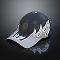 Black Baseball Cap With White Flame Patterns And Gray Brim Stylish Design 3d model