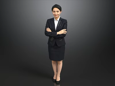 Professional Woman in Formal Business Suit Standing with Arms Crossed on Gray Background 3d model