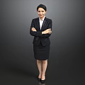 Professional Woman in Formal Business Suit Standing with Arms Crossed on Gray Background
