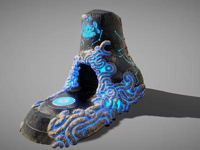 Stone Architectural Component With Blue Glowing Decorations And Intricate Carved Patterns 3d model