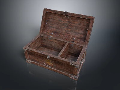 Vintage Wooden Storage Chest With Open Lid Two Compartments And Metal Handles 3d model