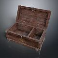 Vintage Wooden Storage Chest With Open Lid Two Compartments And Metal Handles
