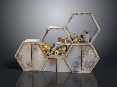 Industrial Style Hexagonal Modular Furniture With Rustic Textured Surface And Storage Compartments 3d model