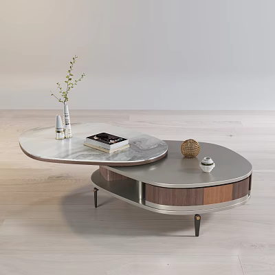 Modern Oval Marble Coffee Table With Metal Base Vase Book Decorative Ball And Bowl 3d model
