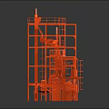 Red Multi Level Industrial Equipment Structure with Platforms Pipes and Frameworks 3d model