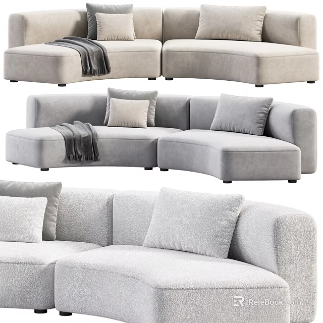 Modern Light Gray Upholstered Sectional Sofa With Plush Pillows And Throw Blanket 3d model
