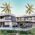 Modern Detached Villa With Palm Trees Swimming Pool Terrace And Outdoor Living Space