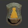 Golden Statue In Shell Shaped Marble Container With White And Brown Patterns