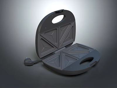 Gray Electric Sandwich Maker With Open Lid And Power Cord Handle Design 3d model