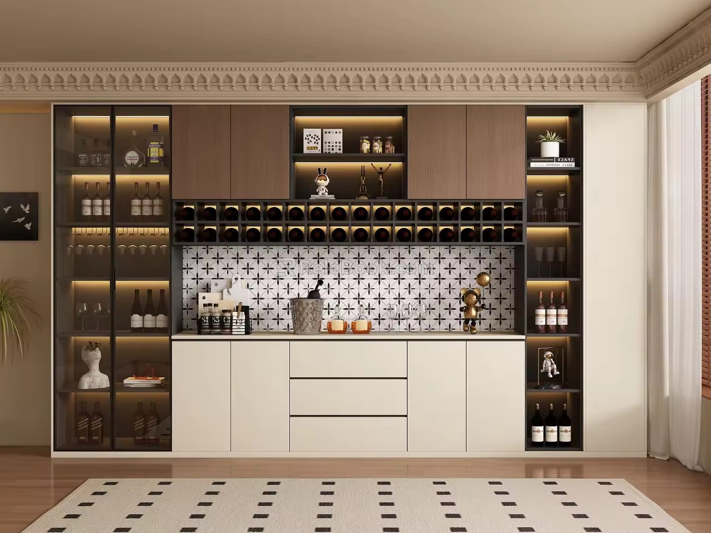 Middle Style Wine Cabinet Sideboard 3d model