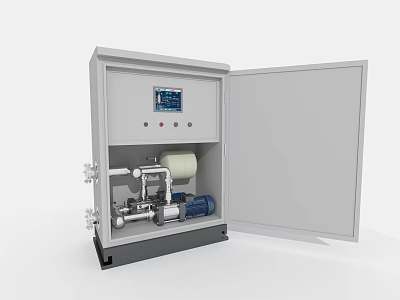 Modern Industrial Control Cabinet With Display Screen Pipes Valves And Buttons 3d model