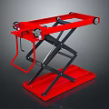 Red Scissor Lift Table With Black Frame Manual Handle And Wheels For Industrial Use