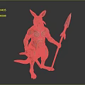 Aboriginal Style Kangaroo With Colorful Tribal Patterns Holding Spear And Staff