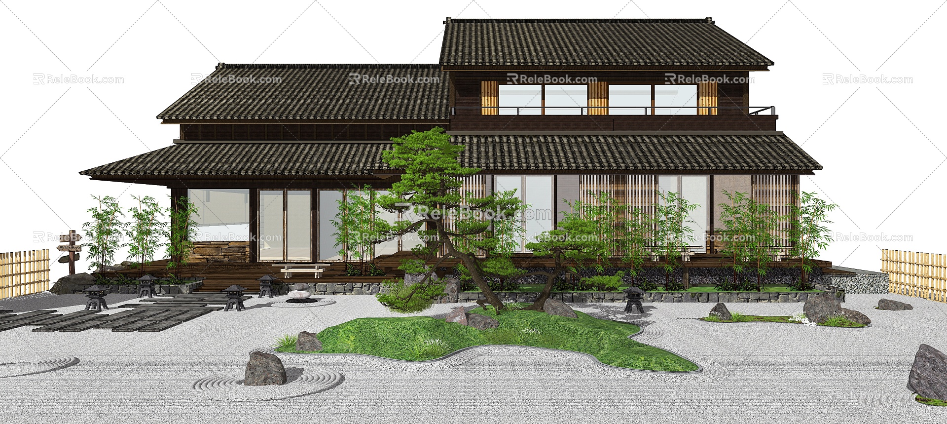 Chinese style single-family villa courtyard landscape landscape sketch 3d model