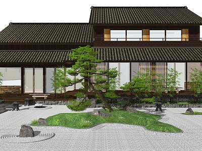 Chinese style single-family villa courtyard landscape sketch 3d model