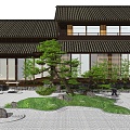 Chinese style single-family villa courtyard landscape landscape sketch 3d model